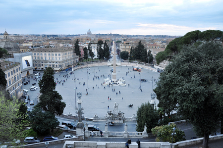 ROME, ITALY - MARCH 14, 2016: Tourists visiting the Piazza del Popolo in Rome, one of major squares of the cityのeditorial素材