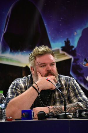 CLUJ-NAPOCA, ROMANIA - AUGUST 6, 2016: Actor and Dj Kristian Nairn (Hodor, Game of Thrones) answering questions during a press conference at Untold Festivalのeditorial素材