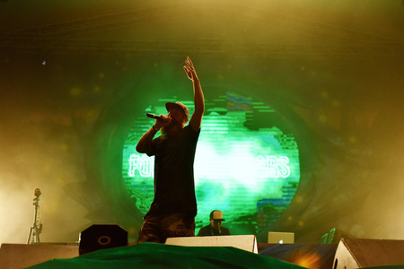 CLUJ NAPOCA, ROMANIA - AUGUST 7, 2016: English hip hop and dubstep band Foreign Beggars perform live on Alchemy stage at Untold Festivalのeditorial素材