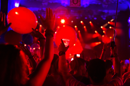 CLUJ-NAPOCA, ROMANIA - AUGUST 6, 2016: Crowd having fun during a Twoloud live concert at Untold Festivalのeditorial素材