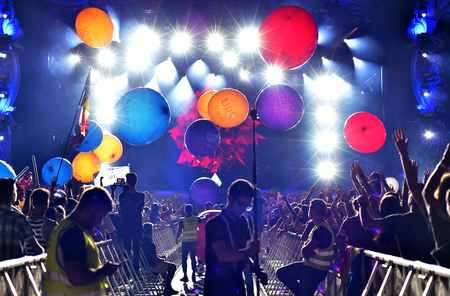 CLUJ-NAPOCA, ROMANIA - AUGUST 6, 2016: Crowd having fun during a Twoloud live concert at Untold Festivalのeditorial素材