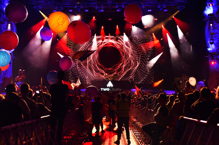 CLUJ-NAPOCA, ROMANIA - AUGUST 6, 2016: Crowd having fun during a Twoloud live concert at Untold Festivalのeditorial素材