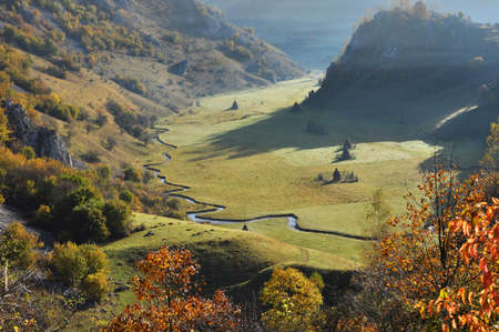 Mountain autumn landscape with colorful forestの写真素材