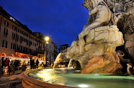 ROME, ITALY - MARCH 13, 2016: Tourists visiting Piazza Navona. With the Four River statue, the Egyptian obelisk and medieval architecture is one of the major tourist attractions in Romeのeditorial素材