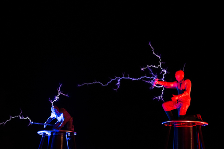 BONTIDA, ROMANIA - JULY  14, 2017: Lords of Lightning performing a high voltage electricity battle show at Electric Castle festivalのeditorial素材