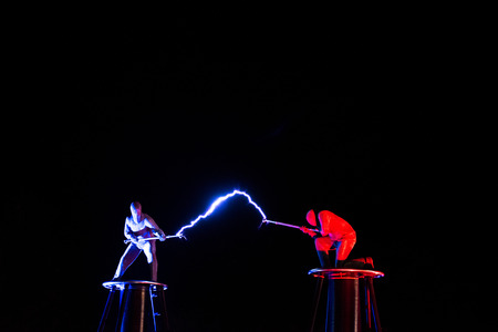 BONTIDA, ROMANIA - JULY  14, 2017: Lords of Lightning performing a high voltage electricity battle show at Electric Castle festivalのeditorial素材