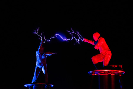 BONTIDA, ROMANIA - JULY  14, 2017: Lords of Lightning performing a high voltage electricity battle show at Electric Castle festivalのeditorial素材