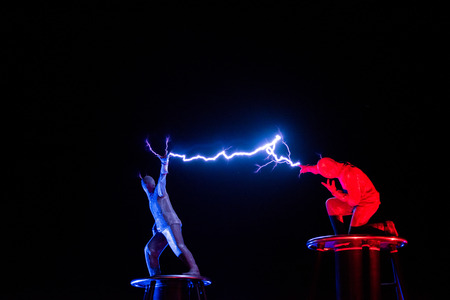 BONTIDA, ROMANIA - JULY  14, 2017: Lords of Lightning performing a high voltage electricity battle show at Electric Castle festivalのeditorial素材