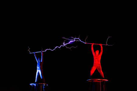 BONTIDA, ROMANIA - JULY  14, 2017: Lords of Lightning performing a high voltage electricity battle show at Electric Castle festivalのeditorial素材