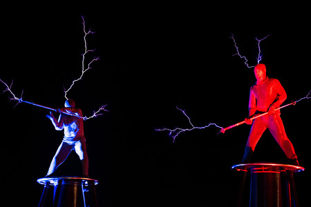 BONTIDA, ROMANIA - JULY  14, 2017: Lords of Lightning performing a high voltage electricity battle show at Electric Castle festivalのeditorial素材