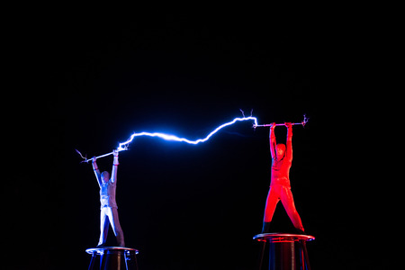 BONTIDA, ROMANIA - JULY  14, 2017: Lords of Lightning performing a high voltage electricity battle show at Electric Castle festivalのeditorial素材