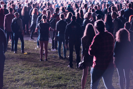BONTIDA, ROMANIA - JULY 14, 2017: Crowd of people enjoying an electronic concert performed by Moderat band from Germany at Electric Castle festivalのeditorial素材