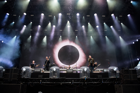 BONTIDA, ROMANIA - JULY 15, 2017: Architects rock band perfoming a live show on the main stage of the Electric Castle festivalのeditorial素材