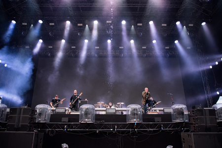 BONTIDA, ROMANIA - JULY 15, 2017: Architects rock band perfoming a live show on the main stage of the Electric Castle festivalのeditorial素材