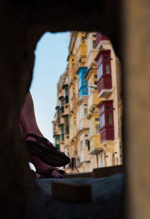 Valetta balconies, view from under a bridge. Maltaの写真素材