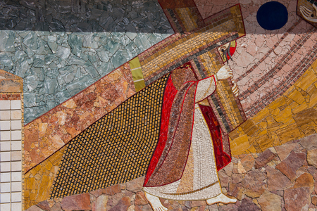 GHARB, GOZO, MALTA - AUGUST 22, 2017: The mosaic of Ta Pinu is representing the 20 stations of the Cross and is intended to give the sanctuary a theological, spiritual and religious meaningのeditorial素材