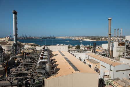 MARSAXLOKK, MALTA - AUGUST 21, 2017: The Delimara Power Station is currently using heavy fuel oil and running on eight Wartsila 46 engines ensuring compliance with the emission regulations set by the EUのeditorial素材
