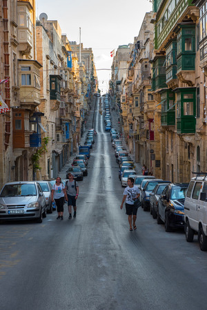 VALLETTA, MALTA - AUGUST 21, 2017: Parkings in Valletta city are often full because of the narrow streets and high population density, locals and tourists can't getting anytime a free parking placeのeditorial素材