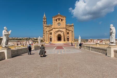 GHARB, GOZO, MALTA - AUGUST 22, 2017: The neo romanesque church of Ta Pinu is a Roman Catholic minor basilica and national shrine and is dedicated to the Blessed Virgin of Ta' Pinu. It was built in 1932のeditorial素材