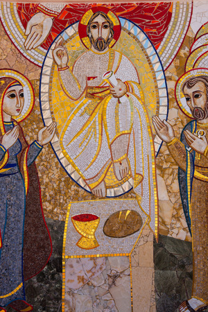 GHARB, GOZO, MALTA - AUGUST 22, 2017: The mosaic of Ta Pinu is representing the 20 stations of the Cross and is intended to give the sanctuary a theological, spiritual and religious meaningのeditorial素材