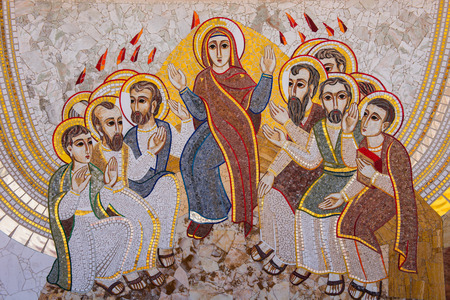 GHARB, GOZO, MALTA - AUGUST 22, 2017: The mosaic of Ta Pinu is representing the 20 stations of the Cross and is intended to give the sanctuary a theological, spiritual and religious meaningのeditorial素材