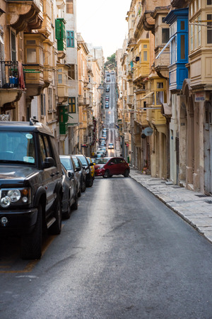 VALLETTA, MALTA - AUGUST 21, 2017: Parkings in Valletta city are often full because of the narrow streets and high population density, locals and tourists can't getting anytime a free parking placeのeditorial素材