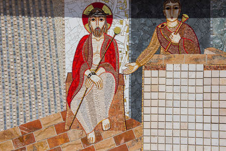 GHARB, GOZO, MALTA - AUGUST 22, 2017: The mosaic of Ta Pinu is representing the 20 stations of the Cross and is intended to give the sanctuary a theological, spiritual and religious meaningのeditorial素材