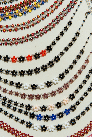 Collection of beaded necklaces made with traditional Romanian glass beadの写真素材