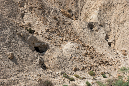 The Qumran caves, West bank, Israel is the place in the Holy Land, where the Dead Sea Scrolls were discoveredの写真素材