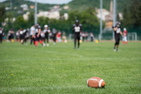CLUJ, ROMANIA - JUNE 17, 2018: American Football team Cluj Crusaders playing the semi final match against Bucharest Warriors in the Romanian Cup Trophyのeditorial素材