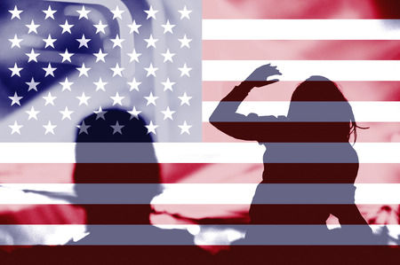 People celebrating Independece day in the United States of America. Patriotic concept. Background of...