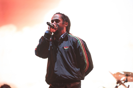BONTIDA, ROMANIA - JULY 18, 2018: Damian Marley, four time Grammy award winner, and the son of reggae legend Bob perfoming a live concert at Electric Castle festivalのeditorial素材