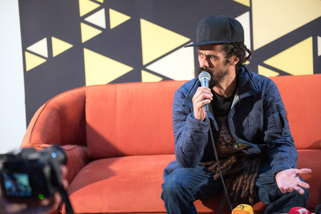 BONTIDA, ROMANIA - JULY 18, 2018: Reggae legend and four time Grammy award winner, Damian Marley attends a press conference after his concert at Electric Castle festivalのeditorial素材
