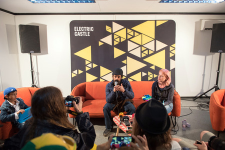 BONTIDA, ROMANIA - JULY 18, 2018: Reggae legend and four time Grammy award winner, Damian Marley attends a press conference after his concert at Electric Castle festivalのeditorial素材