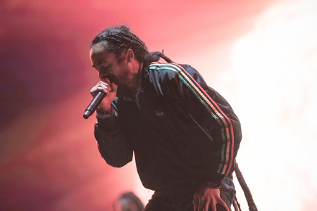 BONTIDA, ROMANIA - JULY 18, 2018: Damian Marley, four time Grammy award winner, and the son of reggae legend Bob perfoming a live concert at Electric Castle festivalのeditorial素材