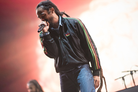 BONTIDA, ROMANIA - JULY 18, 2018: Damian Marley, four time Grammy award winner, and the son of reggae legend Bob perfoming a live concert at Electric Castle festivalのeditorial素材