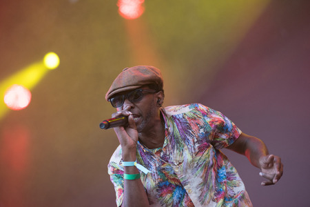 BONTIDA, ROMANIA - JULY 20, 2018: British band Dub Pistols performs a live show on the Main Stage of Electric Castle Festivalのeditorial素材
