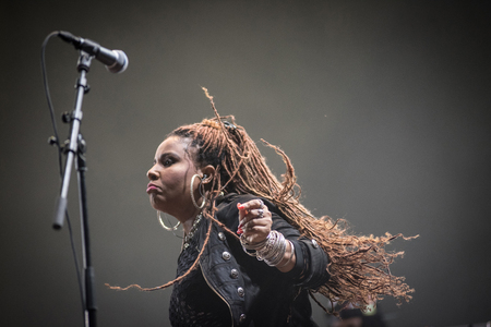 BONTIDA, ROMANIA - JULY 18, 2018: Damian Marley, four time Grammy award winner, and the son of reggae legend Bob perfoming a live concert at Electric Castle festivalのeditorial素材