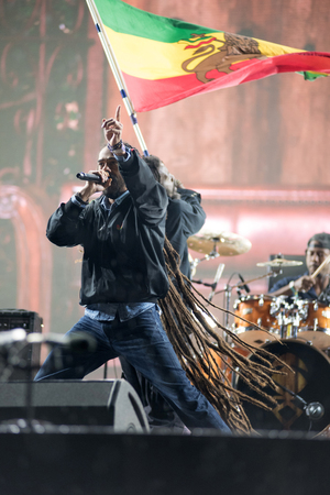 BONTIDA, ROMANIA - JULY 18, 2018: Damian Marley, four time Grammy award winner, and the son of reggae legend Bob perfoming a live concert at Electric Castle festivalのeditorial素材