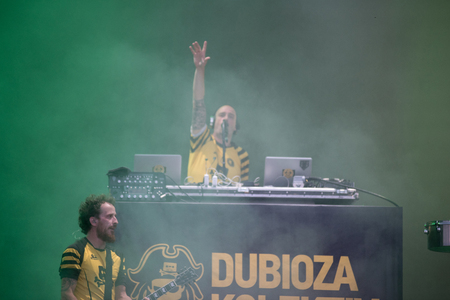 BONTIDA, ROMANIA - JULY 22, 2018: Bosnian rock band Dubioza Kolektiv playing a live concert during Electric Castle festivalのeditorial素材