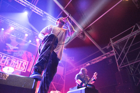 BONTIDA, ROMANIA - JULY 22, 2018: Canadian hardcore punk band from Toronto, Cancer Bats rocking live at Electric Castle festivalのeditorial素材