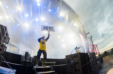 BONTIDA, ROMANIA - JULY 22, 2018: Bosnian rock band Dubioza Kolektiv playing a live concert during Electric Castle festivalのeditorial素材