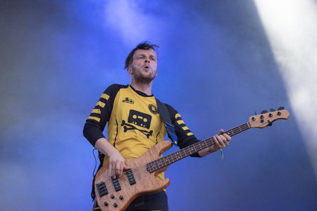 BONTIDA, ROMANIA - JULY 22, 2018: Bosnian rock band Dubioza Kolektiv playing a live concert during Electric Castle festivalのeditorial素材