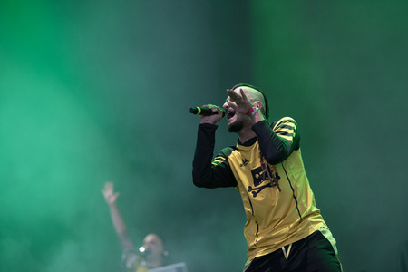BONTIDA, ROMANIA - JULY 22, 2018: Bosnian rock band Dubioza Kolektiv playing a live concert during Electric Castle festivalのeditorial素材