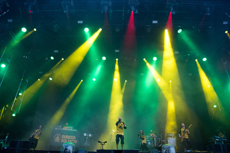 BONTIDA, ROMANIA - JULY 22, 2018: Bosnian rock band Dubioza Kolektiv playing a live concert during Electric Castle festivalのeditorial素材