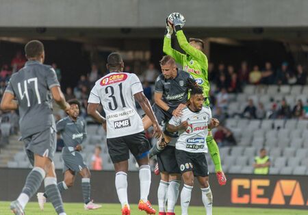 CLUJ NAPOCA, ROMANIA - JULY 12, 2019: FC Universitatea Cluj playing a friendly football match against PAOK Saloniki Soccer club from Greece in the Arena stadiumのeditorial素材