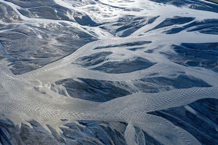 Aerial drone view of a huge riverbed, melting glacier, Iceland. Global warming and climate change...