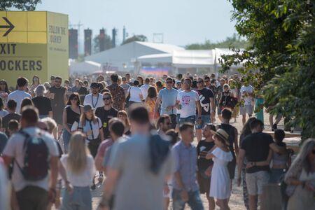 BONTIDA, ROMANIA - JULY 20, 2019: Crowd of people enjoying the atmosphere at Electric Castle...