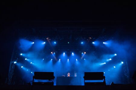 BONTIDA, ROMANIA - JULY 19, 2019: British drum and bass DJ band Sigma mixing live on the stage during a concert at Electric Castle festivalのeditorial素材
