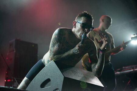 BONTIDA, ROMANIA - JULY 21, 2019: Swedish post-punk band Viagra Boys performing a live concert at...